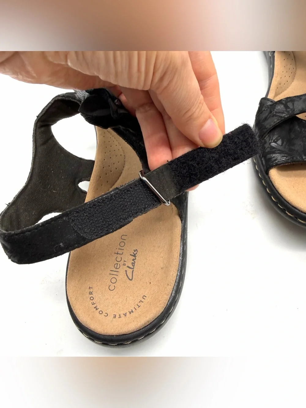 Clarks Laurieann Bea Black Leather Floral Slingback Comfort Sandal Women’s 8.5M